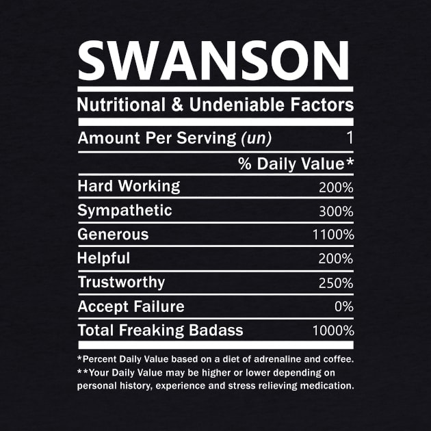 Swanson Name T Shirt - Swanson Nutritional and Undeniable Name Factors Gift Item Tee by nikitak4um